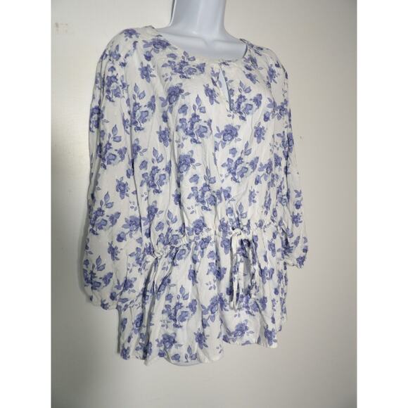 Como Blu Womens Top 3X Blue White Floral Prairie Cottage Core Cinch Waist - Picture 3 of 12